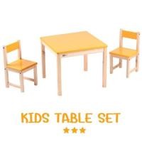 ราคา ชุดโต๊ะเก้าอี้ไม้ ชุดโต๊ะเรียนเด็ก ทำจากไม้แท้ สีเหลือง (21204653523)