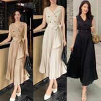 ราคา ชุดเดรสผ้าเกาหลี เนื้อผ้าอย่างดี คอวีปกเชิ้ต มีสายผูกโบว์ ดีเทลช่วงล่างเป็นอัดพลีท มีซิปหลัง cutting อย่างดี (2610655195)