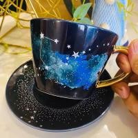 ราคา สินค้าพร้อมส่งStarbucks Mug cupแก้วน้ำแก้วกาแฟแก้วมัค ดีไซน์สวยงาม ดาวน้ำเงิน พร้อมจานรองแก้ว งานสวยมากหรูหรามาก (9951175723)