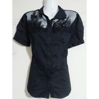 ราคา เสื้อผู้หญิงสีดำแขนตุ๊กตาคอปกเชิ้ตแทรกผ้าออแกนซ่าปักลายผ่สหน้าติดกระดุมผ้ายืดหยุ่น อก36"-40"ยาว25" (48251145557)