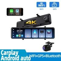 ราคา 12 INCH 4K + 1080P Dash Cam กล้องมองหลัง Wifi Carplay Android Auto DVR GPS Video Recorder รถ Dvr กระจก Dual Len บลูทูธ (47357716314)