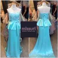 ราคา ชุดราตรีมือ 2 ชุดราตรียาวสีมิ้นท์ เกาะอกปักเลื่อมลูกไม้ เอวระบาย เน้นเอวกระโปรงยาวบานระบายเข้ารูปทรงหางปลายาว (4294182683)