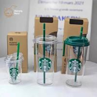 ราคา Starbucks Cup สไตล์เกาหลี Minimalist Goddess Tumbler Limited Edition ถ้วยฟางพลาสติกใส 300ml 889ml คลาสสิกคู่ Series Cold Drinkware สําหรับ Bubble Tea Iced Coffee (40618233412)