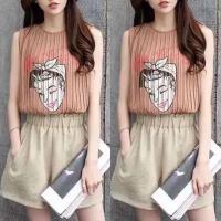 ราคา SET เสื้อแขนกุดสกรีน อัดพลีท + กางเกง (26989555)