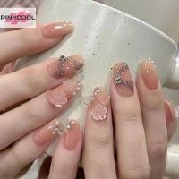 ราคา PINKCOOL 24 ชิ้นแฟชั่นคริสตัลหวาน Camellia กดบนสแควร์เล็บปลอมที่ถอดออกได้กาวประดิษฐ์เล็บปลอมที่ถอดออกได้ร้อน (42975893557)