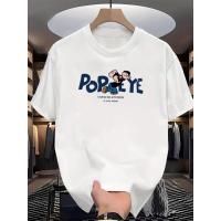 ราคา ทีเชิ้ตกราฟิกป๊อปอายสำหรับผู้ชาย - พิมพ์การ์ตูนวินเทจพร้อมดีไซน์โอลีฟออยล์และผักโขม น้ำหนักเบา (48154750223)