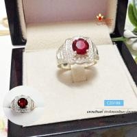 ราคา แหวนเงินแท้ ประดับพลอยสีแดง ล้อมเพชร cz (CZ0188) (287084716)