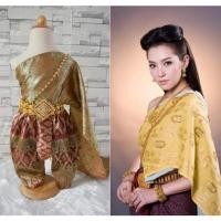 ราคา ชุดไทยการะเกดโจง สไบผ้าไหมอินเดีย โทนสีเขียวทอง (22124221530)