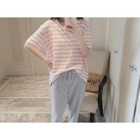 ราคา เสื้อยืดคอวี ลายทาง สไตล์เกาหลี (44273438)