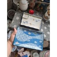 ราคา ถาดจานสี่เหลี่ยมดอกพีชเขียวแดง เซรามิกญี่ปุ่น มีหลากหลายลาย (42705941860)