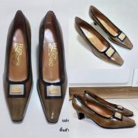 ราคา รองเท้า salvatore ferragamoแท้100% สีออกเขียวขี้ม้าอมน้ำตาล หนังแก้ว สวยหรู MADE IN ITALY ไซส์ 5.5(36) (53501181649)