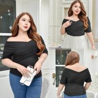 ราคา #เสื้อเปิดไหล่ดีเทลตรงตรงผ้าเรย่อนยืดนิ่ม#เสื้อสาวอวบอ้วน#เสื้อสาวพลัสไซส์ (28474213500)