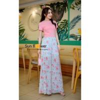 ราคา (2xl) พร้อมส่งชุดเซท 2 ชิ้น เสื้อสีชมพูปักกับกางเกงอัดพลีทลายดอกสีชมพู งานป้าย Sunflower แท้ มือ1 ป้ายห้อย (27160625192)