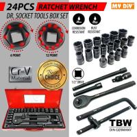 ราคา MYDIYSDNBHD - TBW 1/2" 24PCS DR SOCKET WRENCH SET 6 POINT 24PCS DR BLACK SOCKET CR-V 24PCS BOX SOCKET WRENCH QUALITY (56603638266)