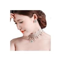 ราคา TANITTgems Vintage Crystals Pearls French Lace Bridal Necklace Set  #45 (453183262)