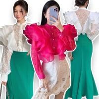 ราคา พร้อมส่ง รุ่นแขนยาว/สั้น เสื้อลูกไม้ผ้าลูกไม้ทั้งตัวแต่งระบายผ้าแก้วแบบอลังการ (25981631280)