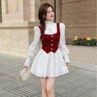 ราคา เดรสไหมพรมดีไซน์คอเต่าแขนยาวอัดพลีทรวมเสื้อกั๊กเข้ารูปสวยสุด (52454930161)