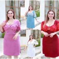 ราคา ไซส์ใหญ่D07/อก48-58เอว40-54เดรสลูกไม้แต่งเข็มขัด(ผ้ามูเวฟ) (18170908746)