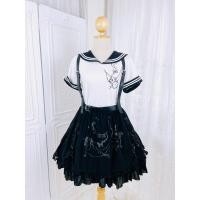 ราคา S O L D PUTUMAYO ♛ Double Line Sailor Cut-sew + Butterfly Charm Chiffon Frill Skirt〘Free Bow Belt〙 (20791692482)