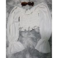 ราคา พร้อมส่ง เสื้อครอปแฟชั่นแขนชีฟอง (4779427921)