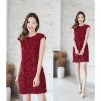ราคา Newly collection dress เดรสสีแดง ลายใบไม้ เดรสทำงาน เดรสมือสอง (6153979940)