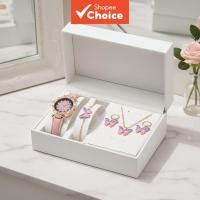 ราคา นาฬิกาข้อมือผู้หญิงสุดชิค ประดับเพชรละเอียดอ่อน หน้าปัดลายดอกไม้ สายหนัง และชุดเครื่องประดับผีเสื้อ (27892460712)
