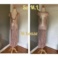 ราคา เดรสยาวคอถ่วง ปักเลื่อมทั้งชุดสีทองชมพู งานนำเข้า Sz. M,L (14692807464)