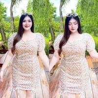 ราคา สาวอวบ เดรสสาวอวบ เดรสลูกไม้ปัก รูดหน้า ลายดอกไม้ มีซับใน งานแต่ง งานบวช อก 38 40 42 44 46 47 (22346181894)