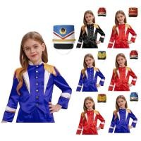 ราคา Inlzdz Unisex เด็กชายหญิง 2 ชิ้นกลองชุดพู่ไหล่แขนยาวปุ่มสีบล็อก Outerwear และสไตล์กลอง Band หมวกสําหรับคริสต์มาสกลอง Major Marching Band (40012748518)