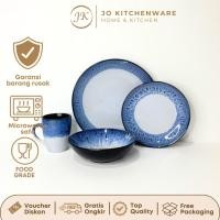ราคา Blue Vymbo Glossy Ceramic Premium Aesthetic Koreanstyle Dinner Plate Bowl Set JJ489 (43974213323)