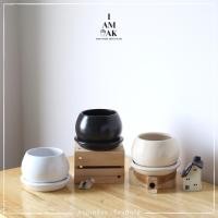 ราคา กระถางเซรามิกทรงกลม ขนาด 3 นิ้ว ปากกว้าง พร้อมจานรอง [BY ปากกว้าง] (19842408456)
