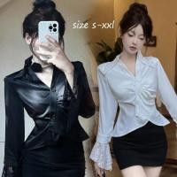 ราคา QQซีแอนด์ที # เสื้อแขนยาวเซ็กซี่ไม่สม่ำเสมอแขนกระดิ่งลูกไม้ เสื้อครอป ทรงเข้ารูป เสื้อแฟชั่นคอวีสไตล์เกาหลี # ว551 (57752494173)