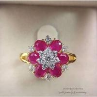 ราคา แหวนพลอยทับทิมฝังเพชร งานหุ้มทอง 5 ไมครอน (19469284846)