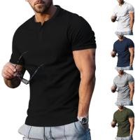 ราคา [โปรโมชั่นใหญ่] ฤดูร้อนบุรุษสลิมฟิตกล้ามเนื้อเสื้อยืดท็อปส์ลําลองคอวีแขนสั้นเสื้อประเดิม❀ (56100890063)