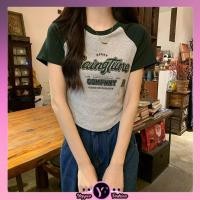 ราคา •YF•BJ1502 เสื้อครอปเกาหลีแฟชั่นสตรีเสื้อครอปเกาหลีแขนสั้นแฟชั่น (58100921325)