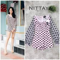 ราคา พร้อมส่ง Size Mป้าย Nittaya GS. จั๊มสูทขาสั้นแขนยาวสีชมพูสดใส (28339367120)