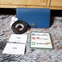 ราคา New Coach Foldover Clutch Crossbody In Pebble Leather/F54002 สี ink blue (1302280116)
