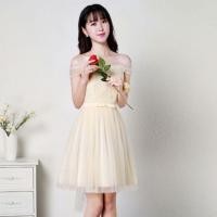 ราคา (มีครีม L ชุดเดียว) ชุดราตรีสั้น แบบปาดไหล่ ผูกโบว์หลัง สวยหวาน (372833321)