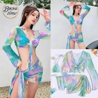 ราคา BikiniTime (S,M,L,XL) SB228 มี3สี เซ็ท4ชิ้น บิกินี่ทูพีช เสื้อแขนยาว กระโปรงผูก ลายมัดย้อม (22438922396)