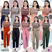 ราคา Jumpsuit ชุดจั้มสูทขายาว แขนสั้น งานลูกไม้ลายมงกุฏตัดต่อเป็นทรงคอปTT7913 (18101480368)
