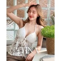 ราคา Mute - Tina lace top เสื้อคล้องคอผ้าฉลุลูกไม้สีขาวอย่างดี บรามีฟองน้ำทรงสวยเซ็กซี่ ชุดไปทะเล (23334586079)