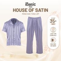 ราคา IBasic ชุดแขนสั้นและกางเกงขายาวผ้าซาตินลายทางสําหรับผู้ชาย - HOMM019 (40650875982)