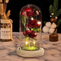 ราคา Axlksia Beauty and The Beast Rose Gift for Her, Glass Rose for Woman, Red Silk Rose Lasts Forever in a Glass Dome, Enchanted Rose Gift for Valentines Day Decorative - Three Roses (46707675034)