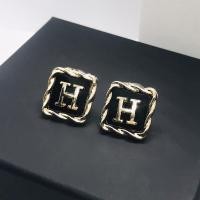 ราคา ต่างหูแบรนด์เนม ต่างหูแฟชั่น แบรนด์H E R M E S ดีไซน์ทรงสี่เหลี่ยมแต่งโลโก้ สีดำ-ทอง (12750561052)