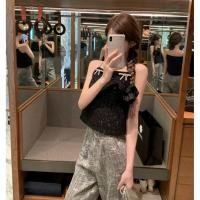 ราคา เช็ต+เสื้อสายเดี่ยวสีดำวิ้งๆแต่งโบว์เพชร Sz.S (29637763016)