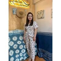 ราคา ชุดหม้อห้อมม่อฮ่อมพิมพ์ลายดอกไม้ผ้าฝ้าย (5778315164)
