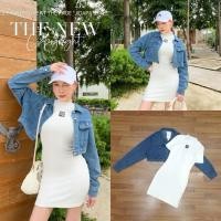ราคา (L)งานเซต2ชิ้น เสื้อคลุมยีนส์ มาพร้อมเดรสสีขาว size L ป้าย valley girl (24820729665)