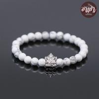 ราคา หินฮาวไลท์ Howlite ขนาด 6 มิล ประดับ พระพิฆเนศ เงินแท้ 92.5% ชุปทองคำขาว หินใจเย็น กำไลหินสี กำไลหินนำโชค หินสีขาว (19022331815)