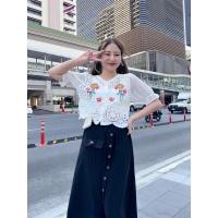 ราคา Skytadress เสื้อครอปผ้าถักลายลูกไม้แต่งแขนบอลลูนผ้าชีฟอง (26673199072)