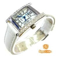 ราคา Royal Crown นาฬิกาข้อมือผู้หญิง สายหนังแท้ ประดับเพชร cz อย่างดี รุ่น 6306 - (White) (5360578537)